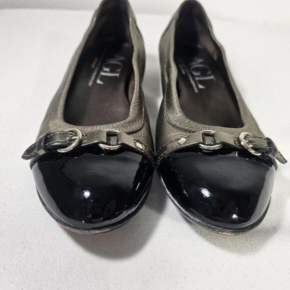 AGL Attilio Women's Metallic Leather Cap Toe Ballet Flat Shoe 39 EU 9 US - Picture 3 of 13